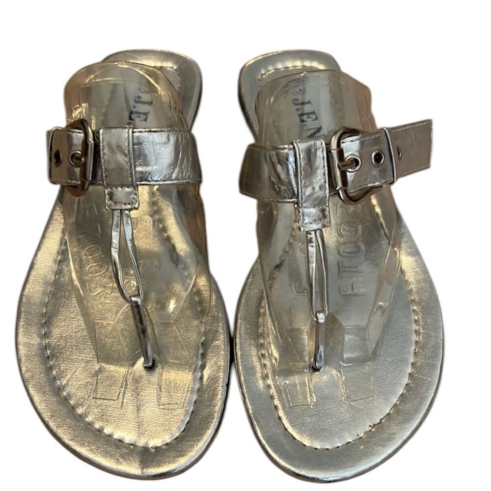 JENI silver flip flops w/adjustable buckle worn 4x GUC